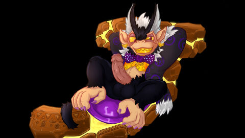 anthro balls bow_tie clothed clothing coat_cape donkey_kong_(series) donkey_kong_bananza erection genitals haplorhine hi_res laid_back lying male mammal monkey nintendo on_back partially_clothed penis pink_penis primate seamaster solo topwear vein veiny_penis vest void_kong