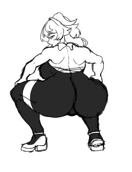 2d ass big_breasts bodysuit breasts female female_only ganyu_(genshin_impact) genshin_impact high_heels huge_ass looking_back mr_foxy15 skin_tight squatting twerking