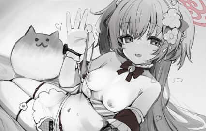 bikini blue_archive blush breasts female halo highres izuoku looking_at_viewer maid maid_bikini nipples shizuko_(blue_archive) small_breasts swimsuit teasing unconventional_maid