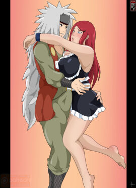 1boy 1girls age_difference arms_around_neck ass ass_grab barefoot before_sex big_breasts biting_lip breasts bringyourownboobies bulge bulge_through_clothing bwob carrying carrying_partner cheating cheating_wife dilf english_text erect_penis erection feet female gullible imminent_sex innocent jiraiya long_hair looking_at_another looking_at_partner maid maid_outfit maid_uniform male male/female manipulation milf naruto naruto_(series) naruto_shippuden netorare ntr older_male older_male_and_younger_female penis red_hair revealing_clothes text uzumaki_kushina watermark white_hair younger_female