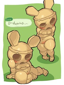 animal_crossing breasts cappanic coco_(animal_crossing) doll female haniwa_(statue) nude rabbit shortstack small_breasts