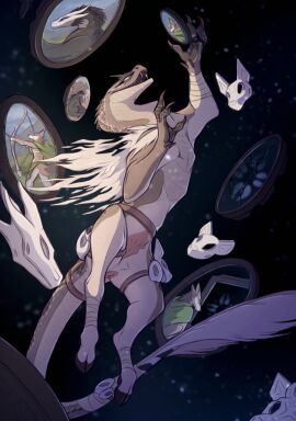 2024 2_horns 3_fingers 4_horns accessory alyssa_(lizet) ambiguous_anthro ambiguous_feral ambiguous_gender animal_genitalia animal_pussy animal_vulva anthro arrow_(weapon) back_spines belt biped black_body black_hooves black_scales blue_sclera bottomwear bow_(weapon) brown_body brown_fur brown_markings canid canine canis cervine_genitalia cervine_pussy cervine_vulva chest_wraps claws cloak clothed clothing cloven_hooves countershade_face countershade_fur countershade_legs countershade_neck countershade_scales countershade_tail countershade_torso countershading coyote cracked_glass deity dewclaw_hooves digital_media_(artwork) dipstick_tail dragon empty_eyes facial_markings fangs female female_(lore) female_feral feral fingers floating full-length_portrait fur genitals gilded_dragon green_bottomwear green_cloak green_clothing green_skirt grey_body grey_countershading grey_scales group handpaw harness head_markings head_spines hi_res holding_mirror holding_object hooves horn itzali_(lizet) lantern_worm leather leather_strap leg_wraps lizet long_tail looking_aside looking_at_another looking_at_mirror looking_at_object low-angle_view mammal markings mask mask_(marking) mirror multi_horn multi_nipple multicolored_body mythological_creature mythological_scalie mythology neck_spines neck_tuft open_mouth partially_clothed partially_clothed_ambiguous partially_clothed_anthro paws pink_vulva piper_(lizet) portrait pussy quadruped questing_beast raised_leg ranged_weapon rear_view scales scalie scutes shaded side_view sitting skirt solo_focus space spines spots spotted_body spotted_markings spotted_scales spotted_tail standing star straps striped_markings striped_tail stripes tail tail_markings tail_tuft tail_wraps tan_body tan_countershading teats teeth three-quarter_view tuft two-tone_body vulva weapon white_body white_countershading white_fur white_markings white_mask wraps xayakoh