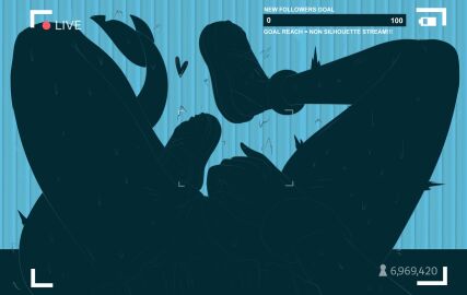 blue_background clothing_aside female female_masturbation fingering fins fish_tail fuzzlogik highres indie_virtual_youtuber livestream masturbation panties panties_aside pov sameko_saba sandals shark_girl shark_tail silhouette solo sweat tail underwear virtual_youtuber