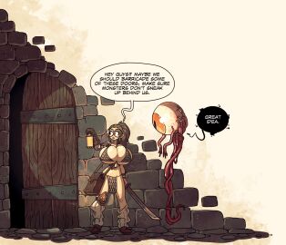 ass big_ass big_breasts black_hair blade breasts breasts_bigger_than_head brick_wall chainmail chainmail_bikini door dungeon elf elf_ears english english_text fantasy female floating_eye freckles funny giant_eye glasses half_elf humor humour impractical_armor jack_cayless joke lantern long_hair monster open_door pointy_ears ponytail rapscallion rapscallion_art rapscallion_games relmer sword text thick_thighs ttrpg vice_&_violence weapon wide_hips