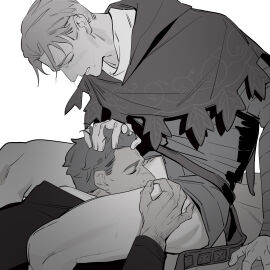 2boys artist_request black_and_white gay male_only masculine no_visible_genitalia