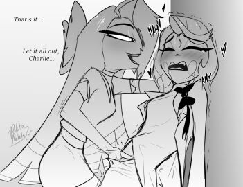 canon_couple charlie_morningstar_(hazbin_hotel) clothed clothed_female clothing couple female female/female female_only femdom femsub finger_fuck fingering fingering_partner fingering_pussy greyscale hand_under_clothes hazbin_hotel lesbian_couple lezdom potatonebula pussy suit tagme vaggie_(hazbin_hotel) vagina vaginal_masturbation vaginal_penetration yuri