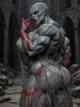 1girls ai ai_generated animated ass bald black_eyeshadow black_lipstick breasts claws eating eyeshadow female female_only finger_lick gore green_eyes grey-skinned_female happy huge_ass huge_thighs indoors lipstick looking_back_at_viewer massive_breasts muscular muscular_female nightgown oc original_character ruins solo solo_female sound thighs torn_clothes transparent_clothing vampire vampire_girl vascular video voluptuous voluptuous_female