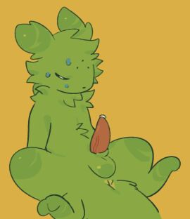 animated balls dog_phenomenon feral fluffy genitals green_body male male/male penis rain_world red_penis saint_(rain_world) simple_background slugcat solo tapering_penis videocult