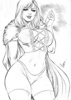 black_and_white cleavage corset ed_benes_studio emma_frost female female_only hellfire_club leo_matos marvel marvel_comics panties pussy pussy_bulge white_queen x-men