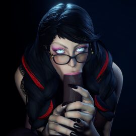 3d :>= bayonetta bayonetta_(character) bayonetta_3 blowjob blowjob_face british_female dark-skinned_male dark_skin eye_contact fellatio female interracial male platinum_games sega stoneddude