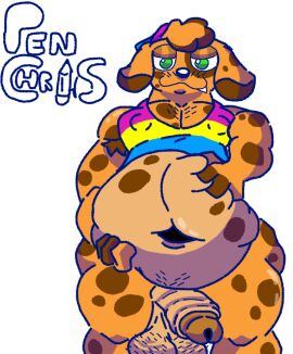 anthro armpit_hair balls belly belly_hair big_balls big_belly big_penis body_hair canid canine canis chest_hair clothing deep_navel domestic_dog fan_character genitals hairy_balls huge_belly lgbt_pride male mammal navel pansexual penchris penis pride_color_clothing pride_colors pubes shirt simple_background solo spots tank_top topwear