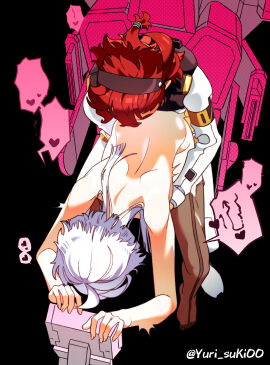 1futa 1girls absurdres ass back bent_over black_background bottomless canon_couple clothed clothing duo female futa_on_female futa_with_female futanari gundam gundam_suisei_no_majo heart highres human implied_futa intersex light-skinned_female light-skinned_futa light_skin miorine_rembran mostly_clothed multiple_females multiple_girls nude pilot_suit ponytail red_hair sex short_hair spoken_heart standing suletta_mercury white_hair wife_and_wife yurisuki00