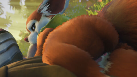 3d ano_delta anthro anus bottomless bottomless_female cape cape_only clothed clothing dota female genitals hi_res hoodwink_(dota) looking_at_viewer looking_back looking_back_at_viewer male mammal mostly_nude oral penis pussy rodent sciurid squirrel tree_squirrel