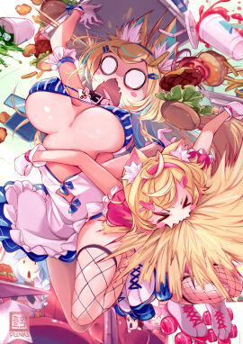 2girls ahoge animal_ear_fluff animal_ears animal_tail antenna_hair apron belly belly_button big_breasts bikini bikini_top bitting black_legwear black_stockings black_thigh_highs black_thighhighs blonde-haired_female blonde_eyebrows blonde_female blonde_hair blue_bikini blue_bikini_top blue_string_bikini blue_swimsuit blue_swimwear breasts busty busty_female calves cleavage closed_eyes collarbone dot_nose elbows female female_focus female_only fingers fishnet_legwear fishnet_stockings fishnet_thigh_highs fishnet_thighhighs footwear full_body fuwamoco fuwawa_abyssgard hair_clips hair_ornament hair_ornaments hairband hairclip hairclips high_resolution highres hololive hololive_english hololive_english_-advent- jumping knee_socks knees large_breasts lean_figure legs legwear lips long_hair mococo_abyssgard multiple_females multiple_girls narrow_waist navel nekomimipunks nipple_bulge pekomama shoes shoulders simple_background slender_body slender_waist slim_female slim_waist standing stockings string_bikini striped_bikini striped_bikini_top striped_swimsuit swimsuit swimwear thick_thighs thigh_highs thighhighs thighs thin_waist underboob virtual_youtuber white_background white_footwear white_shoes
