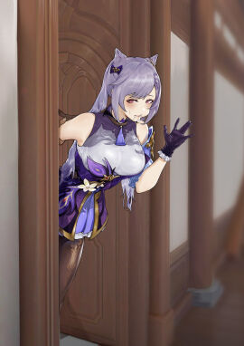 big_breasts blush blushing breasts clothed cum cum_in_mouth dark-skinned_male dark_skin female genshin_impact hvvt keqing_(genshin_impact) male ntr purple_hair tagme