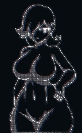 1girls advinas_(infinitode) arm_on_hip big_breasts black_background breasts female hologram holographic infinitode luckerabbit6 mrlucke program sexy tagme