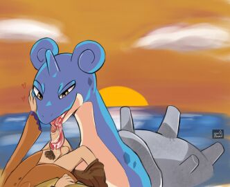 2024_pokemon_teraleak balls bedroom_eyes bodily_fluids clothed clothing dripping duo erection fellatio female feral foreskin generation_1_pokemon genital_fluids genitals heart_symbol human human_on_feral interspecies lapras male male/female mammal narrowed_eyes nintendo oral partially_clothed penile penis pokemon pokemon_(species) precum precum_drip prehensile_tongue pubes saliva sea seductive sex spec_almond_(artist) sunset tongue tongue_wrapped_around_penis uncircumcised water zoophilia