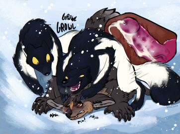 all_fours ambiguous_gender animal_genitalia animal_penis anthro anthro_on_feral being_watched bodily_fluids canine_genitalia canine_penis capcom cum cum_inside dipstick_tail doggy_style erection feral from_behind_position genital_fluids genitals group hi_res internal knot korwin looking_at_another male male_penetrating mammal markings monster_hunter multicolored_tail nude open_mouth penetration penis prince-vulpine sex simple_background tail tail_markings text tongue trio wulg zoophilia