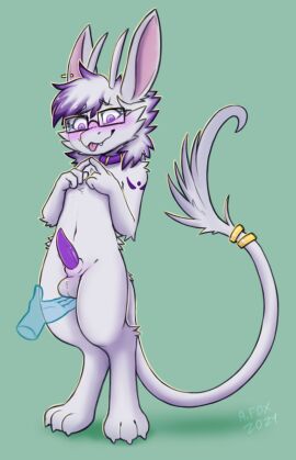 absurd_res anthro balls balls_fondling blush collar disembodied_hand ear_piercing embarrassed eyewear fondling genitals ghost_hands glasses guardian_spirit hi_res male mr.albafox penis piercing ring solo