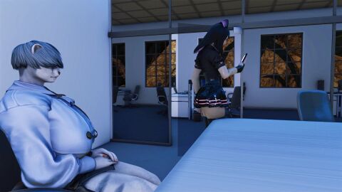 bbw_futa black_hair breasts breasts_bigger_than_head bunny_boy bunny_ears eating_ass femboy final_fantasy final_fantasy_xiv futadom futanari gay hair_over_eyes heart_shaped_areola hrothgar hrothgar_futa malesub masturbating_while_watching office_chair office_clothing office_sex pinned_to_wall pretty_boy shocked skirt snow_leopard square_enix tagme throat_fuck video viera white_fur white_hair