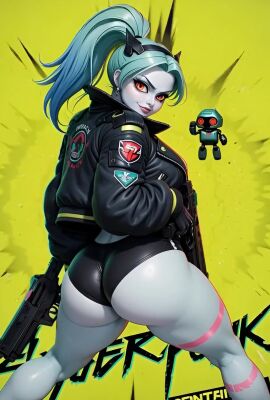 ai_generated animated cyberpunk_2077 cyborg cyborg_girl female holding_weapon huge_ass human looking_at_viewer looking_back rebecca_(edgerunners) solo sound tagme treyu2020 twerk twerking video