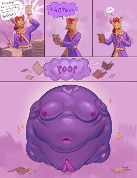 absurd_res accident andromorph anthro big_vulva blueberry_(fruit) blueberry_inflation chezdarr_valveedur clothing exposed fangsboi food fruit gender_transformation genitals hi_res humanoid hyper hyper_genitalia hyper_vulva immobile immobilization inflation intersex magic magic_gone_wrong magic_inflation magic_user male mta_transformation mti_transformation paizo pathfinder pathfinder_(oc) plant ratfolk robe solo transformation vulva