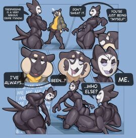 2025 anthro ass attikipp avian balls balls_outline big_ass big_bulge big_butt bird black_body black_bodysuit black_clothing black_latex black_skinsuit bodily_fluids bodysuit bovid bubble_ass bubble_butt bulge bulge_frottage caprine clone clothing comic crossed_arms detailed_bulge dialogue drooling duo english_text feathers genital_outline hi_res identity_death jacket latex latex_bodysuit latex_clothing latex_skinsuit male male/male mammal mind_control multicolored_body n-1_enoch owl saliva sheep shirt skinsuit species_transformation speech_bubble tail tail_feathers text thick_thighs tight_clothing topwear transformation twinning two-tone_body white_body yellow_clothing yellow_shirt yellow_topwear