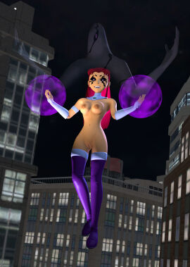 3d alien_girl ben_10 boots breasts crossover female ghostfreak nipples possessed possession purple_boots pussy starfire supercasket teen_titans thigh_boots