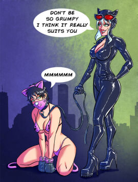 2015 batman_(series) black_cat_(marvel) bodysuit bondage bound captured captured_villainess cat_ears catsuit catwoman catwoman_(cosplay) clothing_theft clothing_thief collar damsel_in_distress dc dc_comics defeated defeated_villainess dominant dominant_female domination enslaved felicia_hardy female female/female femdom femsub fetishhand happy_female helpless humiliated humiliation kidnapped leash leash_and_collar leather_bra leather_clothing leather_suit marvel marvel_comics multiple_females multiple_girls petplay punishment restrained selina_kyle sex_slave slave slave_girl slaver spider-man_(series) stolen_clothes submissive submissive_female villainess