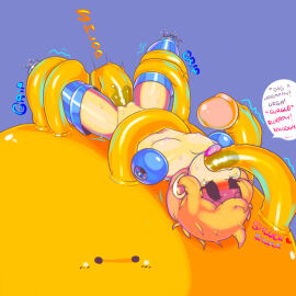 black_eyes blue_text breasts captain_kirb cybernetics cyborg dot_eyes duo eyelashes fellatio female genitals glans glistening glistening_goo glistening_tentacles goo_creature goo_tentacles grey_background grip gurgle_(sound_effect) hair human human_ears interspecies larger_male machine male male/female mammal navel nipples nude nude_female nude_human onomatopoeia oral oral_penetration orange_goo orange_hair orange_tentacles orange_text peacock_(skullgirls) penetration penile penis penis_tentacles pink_glans pink_tongue pussy red_text restrained restrained_by_tentacles restrained_legs sex simple_background size_difference skullgirls small_breasts smaller_female smaller_human sound_effects tan_body tan_skin tentacle tentacle_in_mouth tentacle_in_pussy tentacle_penetration text tongue tongue_out tongue_out_blowjob vaginal_penetration