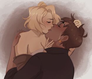 1boy 1girls clothed clothed_female clothed_male dark-skinned_male dark_skin earrings female kissing light-skinned_female light_skin male straight taylor_noelle