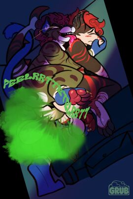 2025 2:3 absurd_res anus balls big_balls drone duo fart fart_cloud fart_fetish farting_during_sex farting_on_penis felid genitals grubbs hand_on_mouth hi_res latex male mammal pantherine pawpads paws sergal sex tiger