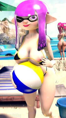 3d a_normal_inkling animal_humanoid anthro beach beachball black_bikini cephalopod cephalopod_humanoid female humanoid inkling inkling_girl looking_at_viewer mask_(marking) nintendo nipple_slip octoling octoling_girl peeking_out pink_hair pointy_ears pseudo_hair purple_eyes purple_hair self_upload sfm source_filmmaker splatoon splatoon_(series) squid tease tentacle tentacle_hair tongue tongue_out