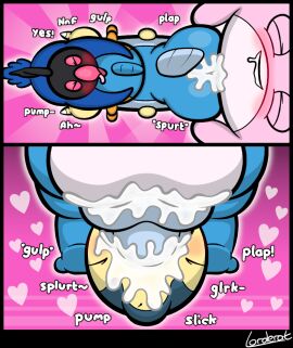2022 2_panel_comic 69_position all_fours anal anal_sex anthro anthro_on_anthro ass backsack balls balls_size_difference ballsack beak big_balls black_body black_border blue_body blue_butt blue_fur blue_skin blue_tail blue_tail_feathers blush bodily_fluids border bulge chatot chatot_(eotds) closed_eyes cum cum_drip cum_in_ass cum_in_mouth cum_inside cum_on_ass cum_on_balls cum_on_butt cum_on_face cum_on_penis cum_on_self cyndaquil dialogue drinking drinking_cum dripping ejaculation english_text exclamation_point feet fellatio fin fur generation_1_pokemon generation_2_pokemon generation_3_pokemon generation_4_pokemon genital_fluids genitals glurk group guildmaster_wigglytuff gulp_(sound_effect) hand_on_belly head_fin heart_symbol high-angle_view huge_balls looking_pleasured lorderat lucky_pierre lying male male/male male_penetrated male_penetrating male_penetrating_male mudkip multicolored_body multicolored_fur nintendo on_back onomatopoeia oral orgasm orgasm_face penetration penile penile_penetration penis pink_background pink_balls pink_beak pink_body pink_fur plap pokemon pokemon_(species) pokemon_mystery_dungeon rear_view ridiculous_fit sex short_tail signature simple_background size_difference small_but_hung sound_effects spike_chunsoft spitroast stomach_bulge swallowing tail tail_fin text tilde_after_text tongue tongue_out trio two-tone_body two-tone_fur wigglytuff yellow_body yellow_fur