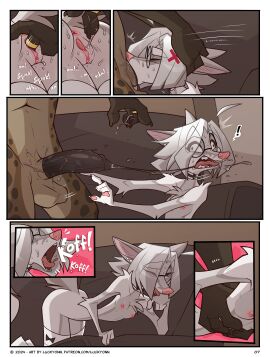 2024 4_fingers absurd_res anthro ass balls big_penis black_penis bodily_fluids breasts brown_body brown_fur brown_hair brown_spots canid canine canis detailed_background digital_drawing_(artwork) digital_media_(artwork) duo english_text erection eyewear fellatio female fingers fox fur genital_fluids genitals glasses grey_body grey_fur hair hi_res hyena luckyonn male male/female mammal markings masturbation nipples nude open_mouth oral penile penis pussy sex sophia_(luckyonn) spots spotted_body spotted_fur sucking tail teeth text vaginal_fluids vaginal_masturbation vaginal_penetration white_body white_fur white_hair