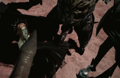 1girls dress female final_fantasy_xiv gpose_(ffxiv) hyur impending_rape light-skinned_female light_skin male monster monster_cock multiple_penises penis surrounded_by_penises