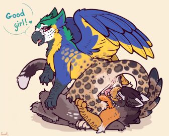 2d 2girls anus avian black_claws black_spots blue_body blue_fur brown_body brown_fur claws cunnilingus digital_media duo feathered_wings feathers female female/female female_only feral fur genitals gryphon hi_res humanoid_pussy mythological_avian mythological_creature mythology oral pink_anus pink_pussy pussy sex spots vaginal_penetration wings yellow_body yellow_fur yuri yurusa