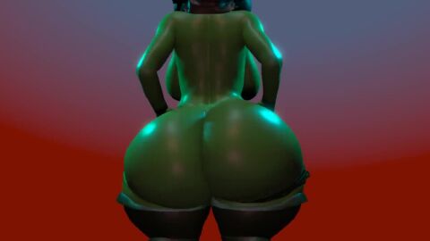 3d black_legwear blue_background bottom_heavy bouncing_ass bouncing_breasts curvy dumptruck_ass fat_ass female_goblin from_behind gradient_background green_skin hoodie huge_ass large_breasts looping_animation mp4 no_sound nude peachbouncer praisebooty red_background shortstack thick_ass thick_thighs thighhighs video wide_hips wobbling_ass