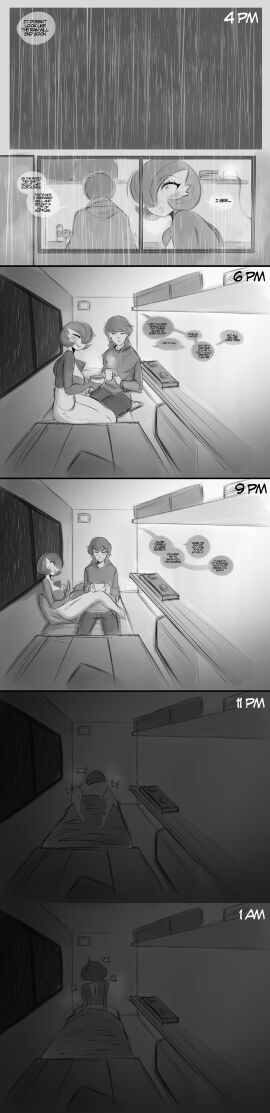 1boy 1girl 2024 absurd_res bed bodily_fluids comic cowgirl_position dialogue duo english_text female female_penetrated furniture gardevoir generation_3_pokemon greyscale hair hi_res human indoors inside male male/female male_penetrating male_penetrating_female mammal nintendo on_bed penetration pokemon pokemon_(species) pokephilia rain raining saltyxodium sex sex_on_bed speech_bubble sweat vaginal vaginal_penetration vaginal_sex wholesome window