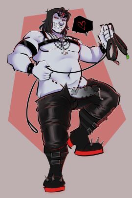 bileshroom bondage_harness cassius_(manicc0llective) commission demon dog_collar heart leash_and_collar leashed_collar male male_only original penis penis_out precum_drip solo_male