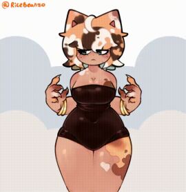 animated background bouncing_breasts breasts calico_cat cat_ears cat_tail embarrassed female hips humanoid looking_away swaying_hips watermark