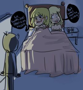 after_sex awkward awkward_situation bed blanket blanket_grab breasts caught cleavage covering_breasts currentlyash dialogue earrings eyeshadow female implied_tribadism incest leni_loud lincoln_loud lori_loud nickelodeon nicktoons night_stand nude pajamas paramount_pictures siblings_caught silhouette sisters sunglasses the_loud_house under_covers walking_in_on yuri