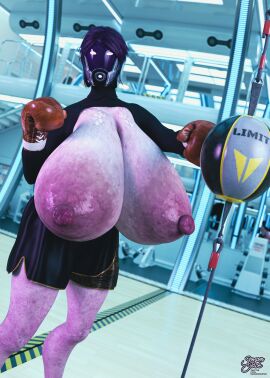 1girls 3d alien big_breasts bioware breasts breasts_out extreme_breasts female gigantic_breasts gym huge_breasts hyper mask mass_effect massive_breasts nipples purple_skin quarian semper_jack solo tali'zorah_nar_rayya
