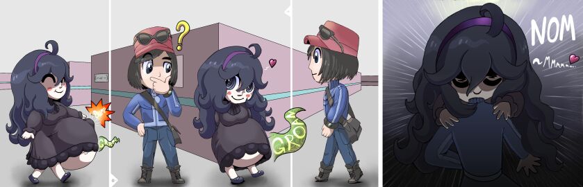 alternate_ass_size alternate_body_type alternate_breast_size ass breasts calem_(pokemon) chibi_style female female_pred hex_maniac huge_ass huge_breasts huge_thighs oral_vore pokemon pokemon_xy spaghetticultists vore vore_belly