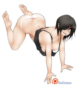 1girls blue_eyes breasts chainsaw_man eyepatch female hanging_breasts himeno_(chainsaw_man) jago_dibuja large_breasts on_all_fours panties tank_top underwear