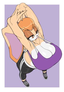 1girls 2024 2d anthro ass big_ass big_breasts black_shoes black_yoga_pants breasts cleavage clothed clothed_female clothing cream_fur digital_drawing digital_media exposed_midriff eyelashes female female_focus female_only furry hands_above_head huge_breasts kappa_spark large_breasts lavender_background mature mature_female midriff milf orange_eyes pink_lipstick purple_bra rabbit rabbit_ears sega shoes solo solo_female solo_focus sonic_(series) sonic_the_hedgehog_(series) sports_bra stretching stretching_arms tan_fur vanilla_the_rabbit wide_hips yoga_pants