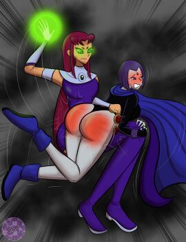 angry angry_face blush cartoony crying crying_with_eyes_open embarrassed female flushed flustered punished punishment punishment_spanking raven_(dc) spank_marks spanked spanked_ass spanked_butt spanking spanking_ass spanking_butt starfire starfire_(teen_titans) teen_titans zani-alone