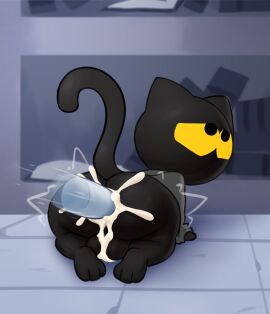 anthro ass ass_focus balls big_ass big_butt black_cat black_fur cum cum_in_ass cum_inside feline femboy furry gay gay_sex google google_doodle high_resolution highres magic_cat_academy male meowny momo_(google) no_mouth orgasm rule_63 shortstack shortstack_femboy thick_thighs video_game video_games yaoi yellow_eyes