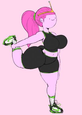 1girls 2d adventure_time ass belly_button big_ass big_ass_(female) big_breasts big_butt big_butt_(female) big_butt_cheeks black-eyed_female black_eyes breasts bubble_ass bubble_butt bubble_gum bubble_gum_girl bubblegum bubblegum_girl eyelashes female female_focus female_only full_color fully_clothed neom-daddy no_penetration pink-haired_female pink-skinned_female pink_background pink_body pink_hair pink_skin pink_skinned_female ponytail ponytail_female princess princess_bubblegum shoes smile solo solo_female sports_bra sportswear stretch stretching thick thick_ass thick_butt thick_legs thick_thighs tied_hair working_out workout workout_clothes workout_clothing workout_outfit