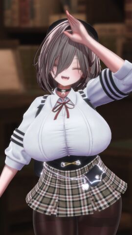1girls 2025 big_breasts breasts breasts_out brown_hair closed_eyes clothed clothing collar female female_only fully_clothed hi_res huge_breasts legwear light-skinned_female light_skin nuxa oc original original_character skirt smile solo thick_thighs thighs vrchat vrchat_avatar vrchat_booth vrcnnk white_skin